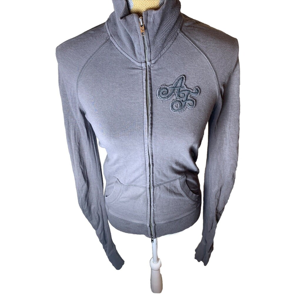 Vintage Y2K Abercrombie and Fitch Gray Sweater Women's Size Medium Full Zip